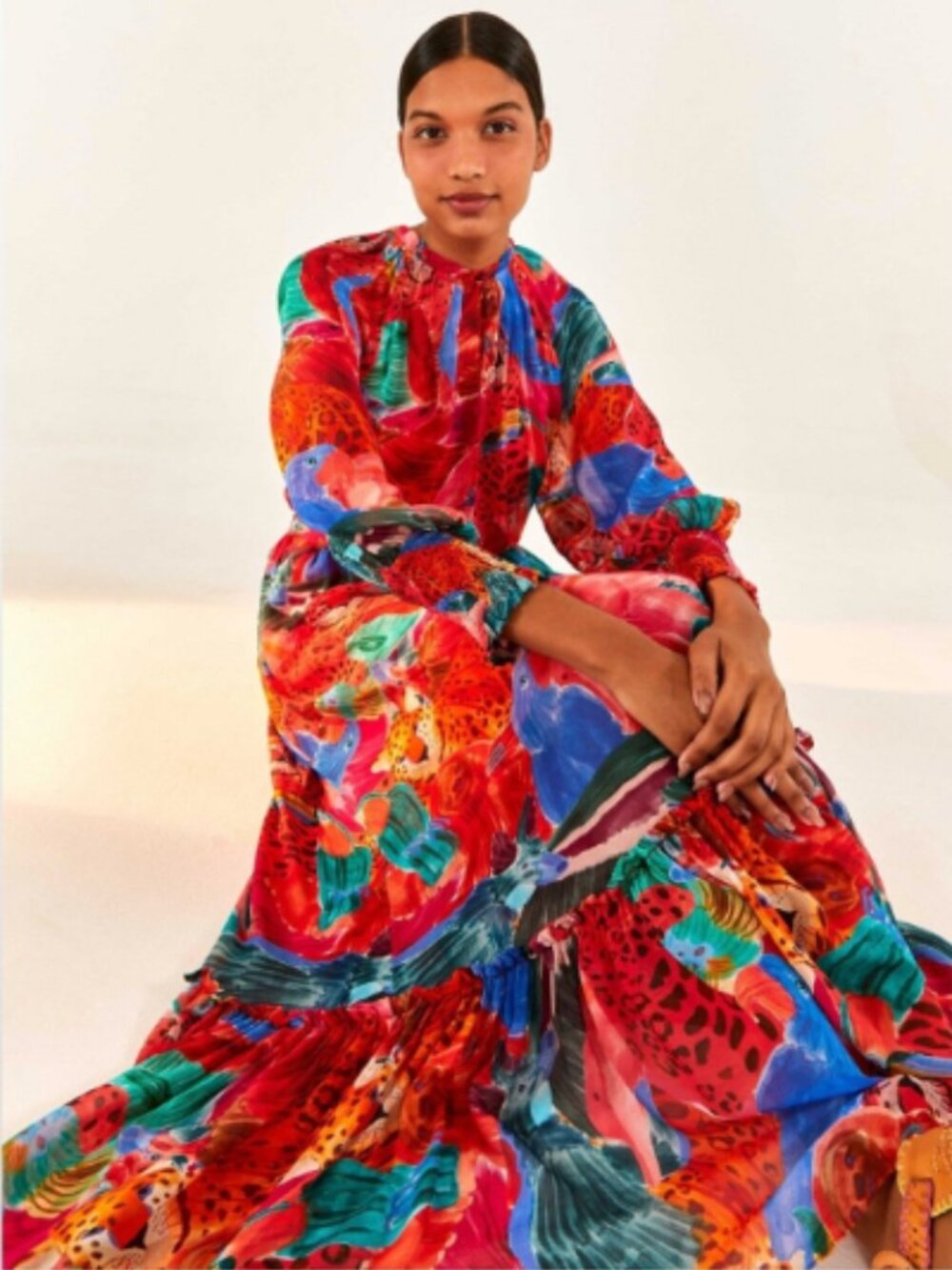 FARM Rio Animal Collage Maxi Dress Sheer *No Liner Women's Small Tropical Resort